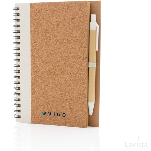 Kurk spiraal notitieboek met pen wit