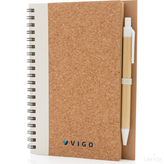 Kurk spiraal notitieboek met pen wit