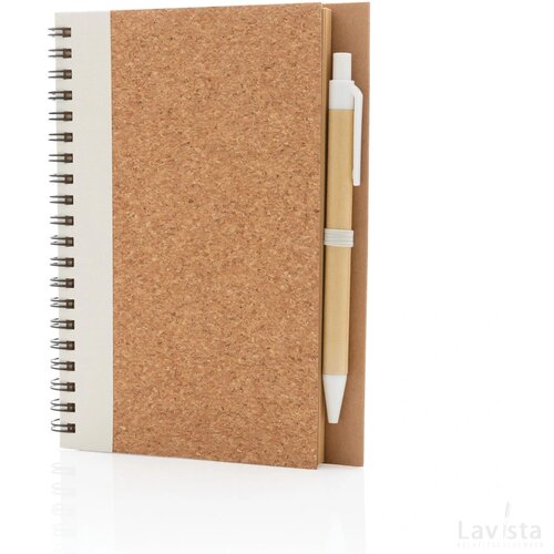 Kurk spiraal notitieboek met pen wit