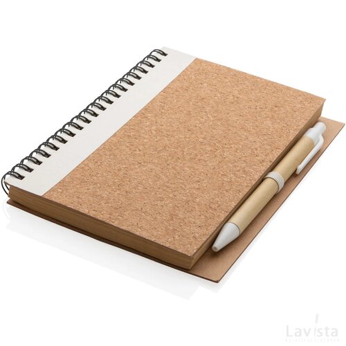 Kurk spiraal notitieboek met pen wit