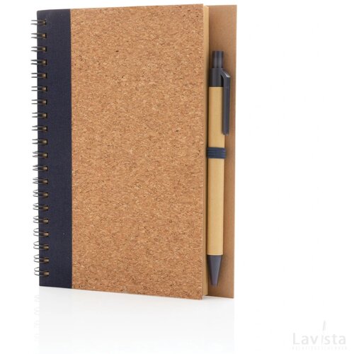 Kurk spiraal notitieboek met pen blauw