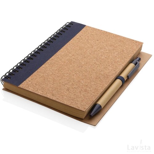 Kurk spiraal notitieboek met pen blauw
