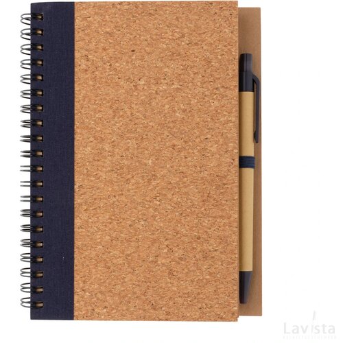 Kurk spiraal notitieboek met pen blauw