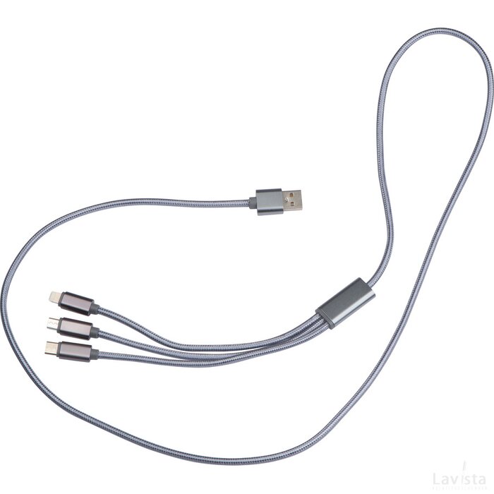 4 in 1 extra langen kabelset USB,Micro USB, C-Type, en Lightning IOS grijs silvergrey zilvergrijs