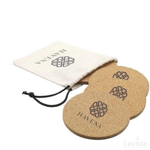 Set onderzetters in katoenen pouch Naturel