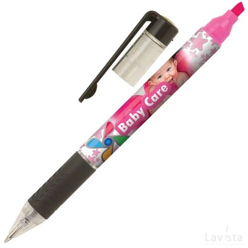 DELOS balpen met textmarker in full colour all over bedrukt roze