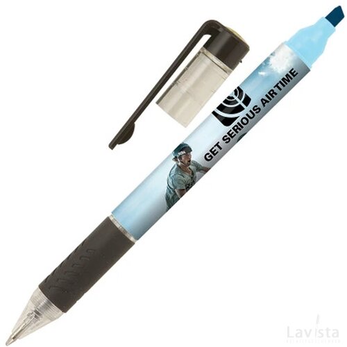 DELOS balpen met textmarker in full colour all over bedrukt lichtblauw
