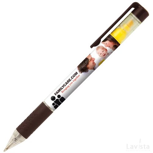 DELOS balpen met textmarker in full colour all over bedrukt geel