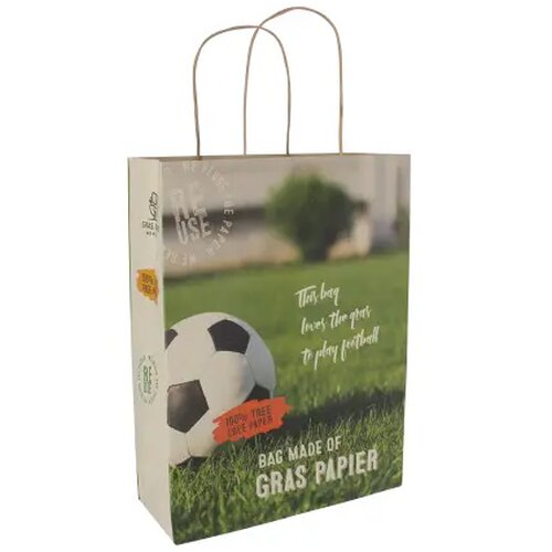 Draagtas van 100% boomvrij graspapier, 120 gsm, 180x90x230 mm.