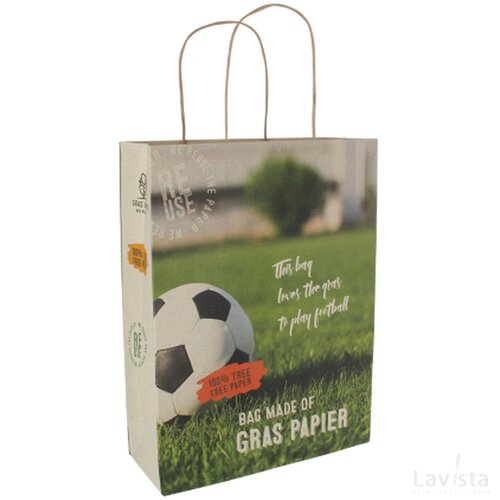 Draagtas van 100% boomvrij graspapier, 120 gsm, 480x150x400 mm. custom made
