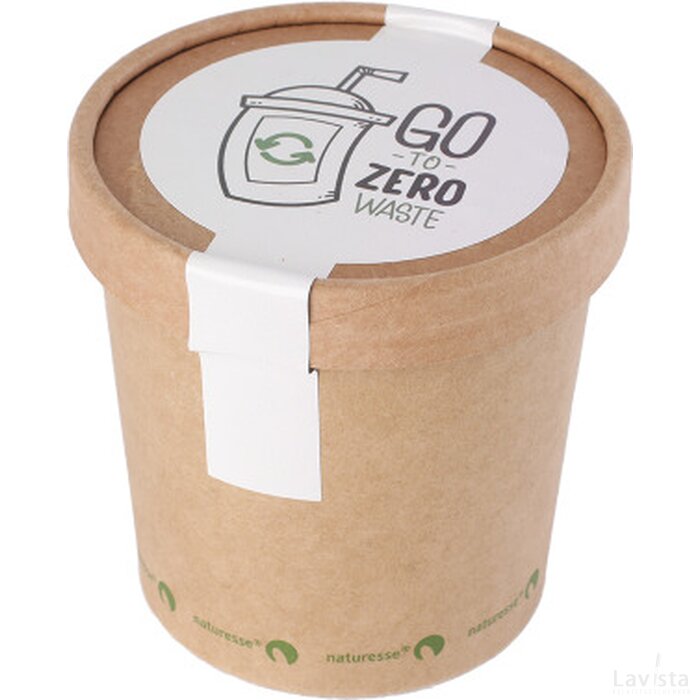 Snoeppot kraft karton met deksel 360 ml, gevuld met ca. 260 gr. DutchDex hartjes met natuurlijke smaak- en kleurstoffen ecru