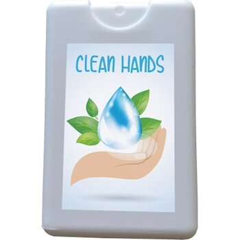 Handreinigingsspray card, 16 ml met full colour label wit