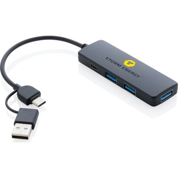 RCS gerecyclede plastic USB-hub met dual input zwart