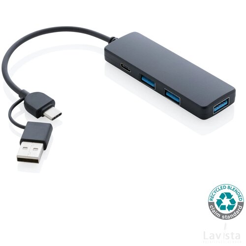 RCS gerecyclede plastic USB-hub met dual input zwart