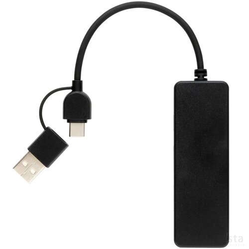 RCS gerecyclede plastic USB-hub met dual input zwart