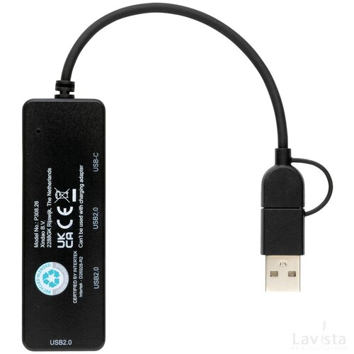 RCS gerecyclede plastic USB-hub met dual input zwart