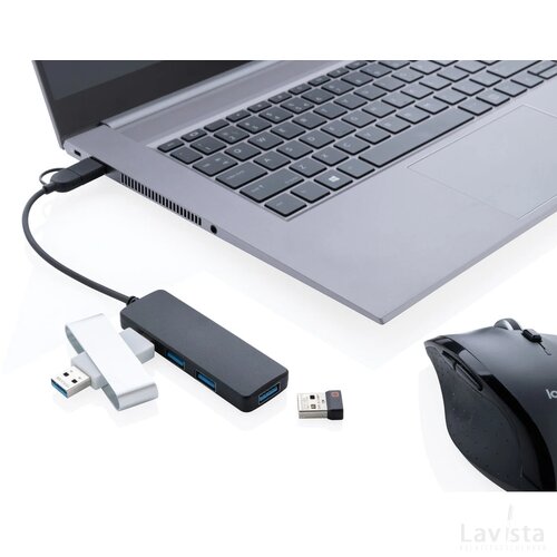 RCS gerecyclede plastic USB-hub met dual input zwart