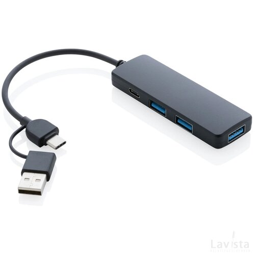 RCS gerecyclede plastic USB-hub met dual input zwart