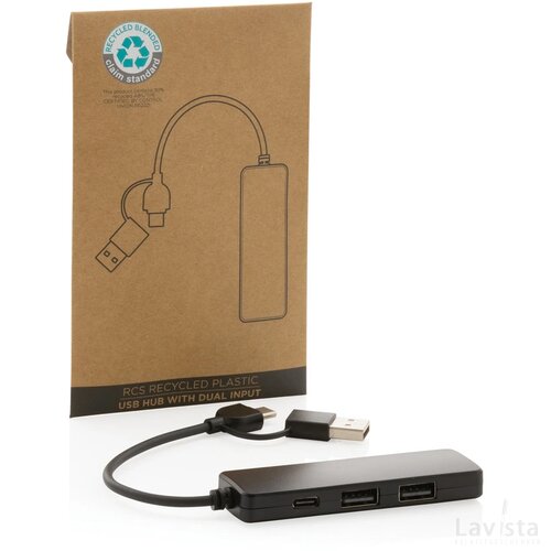 RCS gerecyclede plastic USB-hub met dual input zwart