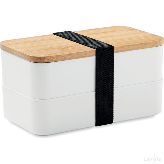 Lunchbox pp bamboe deksel2x400m Baaks wit
