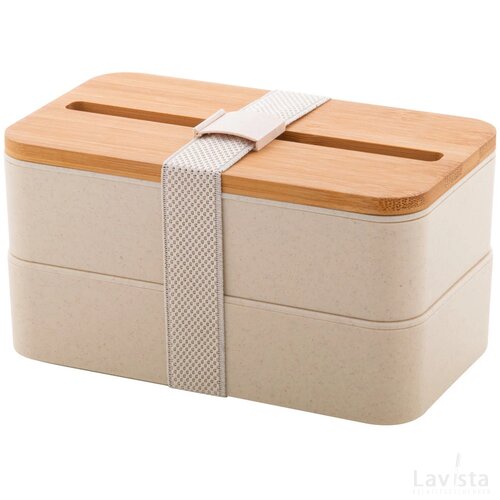 Lunchbox met bestek & telefoonhouder Naturel