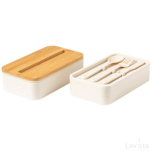 Lunchbox met bestek & telefoonhouder Naturel