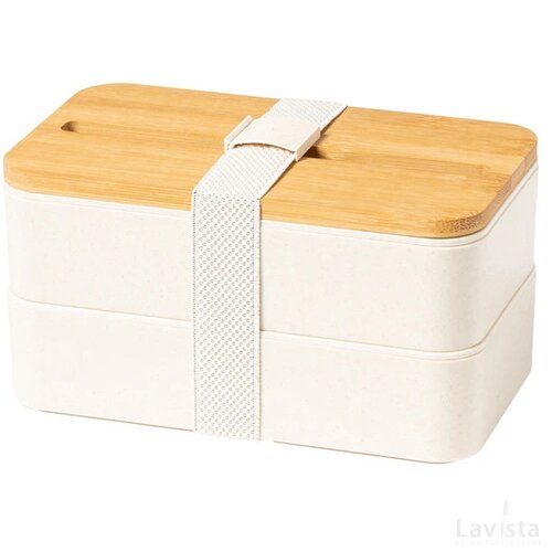 Lunchbox met bestek & telefoonhouder Naturel