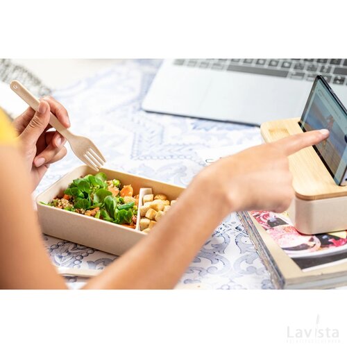 Lunchbox met bestek & telefoonhouder Naturel