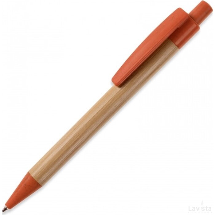 Ball pen bamboe met tarwestro oranje