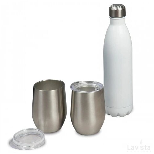 Drinkset Swing met twee bekers zilver / wit