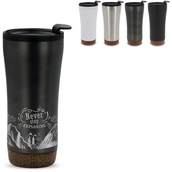 RVS thermosbeker met kurk detail (480 ml) Zwart