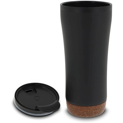 RVS thermosbeker met kurk detail Zwart 480 ml