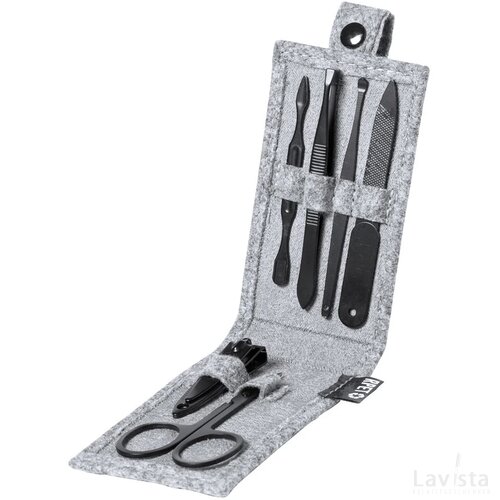 Manicure set in RPET etui (6-delig) Grijs