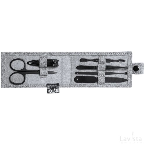 Manicure set in RPET etui (6-delig) Grijs
