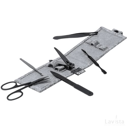 Manicure set in RPET etui (6-delig) Grijs