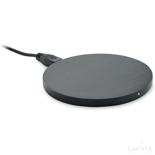 Ronde draadloze bamboe oplader Rundo + zwart