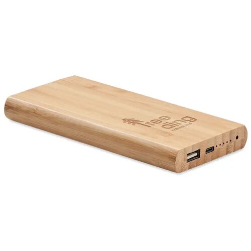 Bamboe powerbank met draadloze oplader (6.000 mAh) Bruin