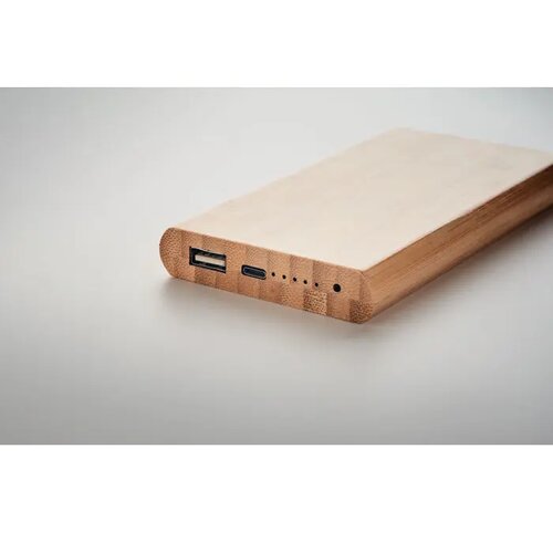 Bamboe powerbank met draadloze oplader (6.000 mAh) Bruin