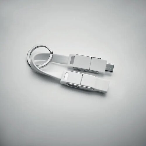 Sleutelhanger met 4-in-1 oplaadkabel Wit