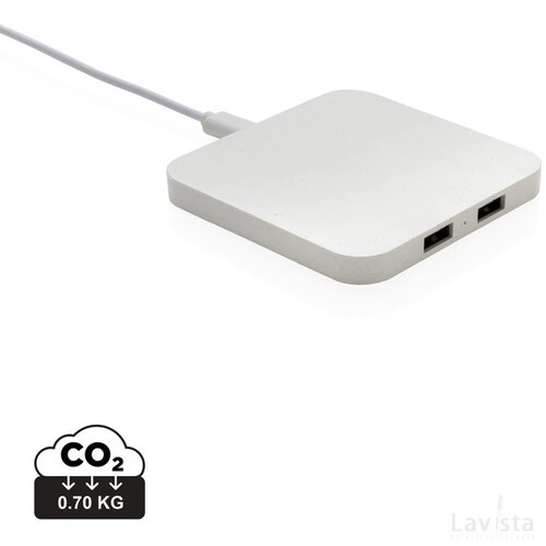 RCS gerecycled plastic 10W draadloos oplader met USB-poorten wit