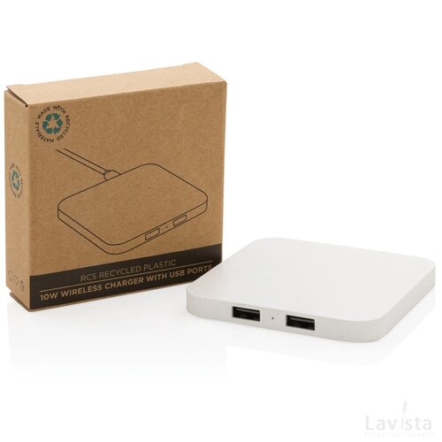 RCS gerecycled plastic 10W draadloos oplader met USB-poorten wit