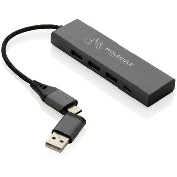 Terra RCS gerecycled aluminium hub met 3 USB-poorten grijs