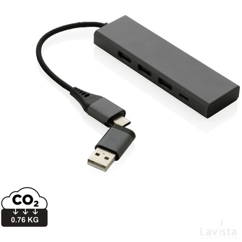 Terra RCS gerecycled aluminium hub met 3 USB-poorten grijs