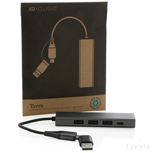 Terra RCS gerecycled aluminium hub met 3 USB-poorten grijs