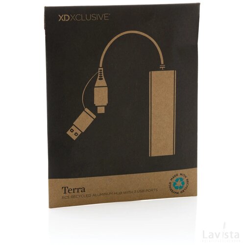 Terra RCS gerecycled aluminium hub met 3 USB-poorten grijs