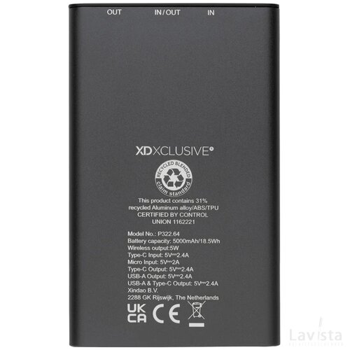 Terra RCS recycled aluminium 5000 mAh powerbank 5W draadloos grijs