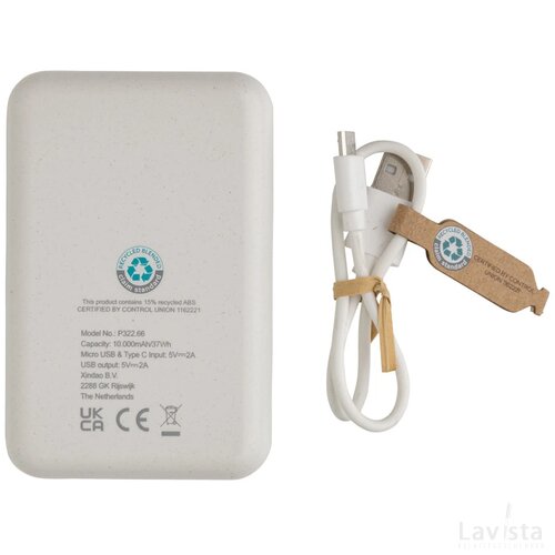 RCS standaard recycled plastic 10.000 mAh powerbank wit