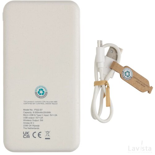 RCS standaard recycled plastic wireless powerbank wit