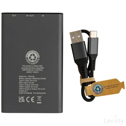 Terra RCS gerecyclede aluminium powerbank 5.000 mAh grijs