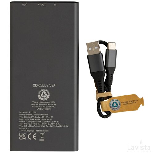 Terra RCS gerecyclede 18W aluminium powerbank 10.000 mAh grijs